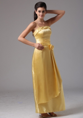 Spaghetti Straps Yellow Column Taffeta Bridesmaid Dress