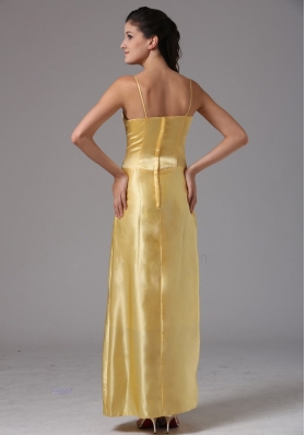 Spaghetti Straps Yellow Column Taffeta Bridesmaid Dress