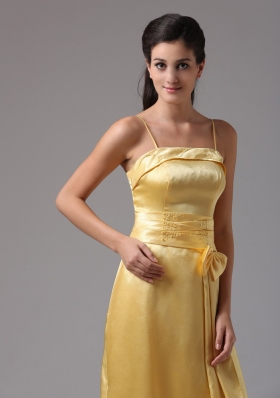 Spaghetti Straps Yellow Column Taffeta Bridesmaid Dress