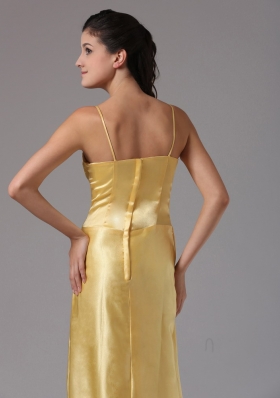 Spaghetti Straps Yellow Column Taffeta Bridesmaid Dress