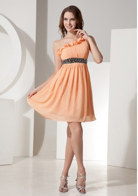 One Shoulder Orange Chiffon Bridesmaid Dress Mini-length