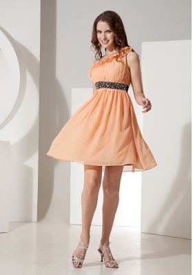 One Shoulder Orange Chiffon Bridesmaid Dress Mini-length