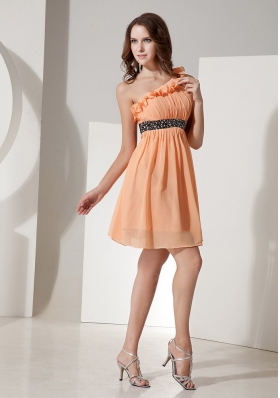 One Shoulder Orange Chiffon Bridesmaid Dress Mini-length