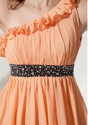 One Shoulder Orange Chiffon Bridesmaid Dress Mini-length