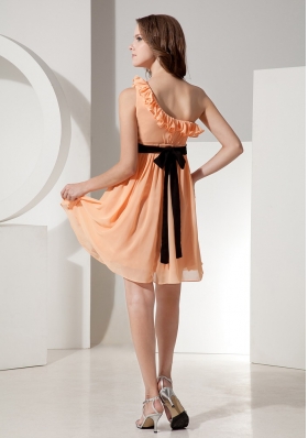 One Shoulder Orange Chiffon Bridesmaid Dress Mini-length