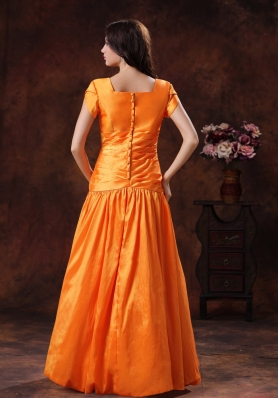 Cap Sleeves Orange Mother Of The Bride Dress Square Neckline