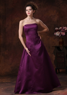 Dark Purple Strapless Satin Floor-length Bridesmaid Dress