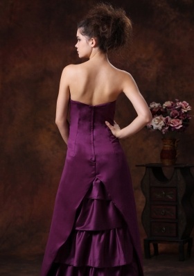 Dark Purple Strapless Satin Floor-length Bridesmaid Dress