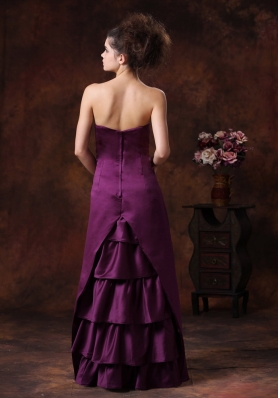 Dark Purple Strapless Satin Floor-length Bridesmaid Dress