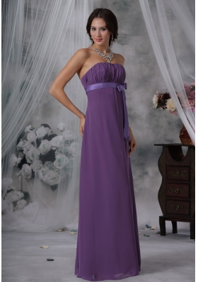 Purple Chiffon Bridesmaid Dress Floor-length Ruched Strapless