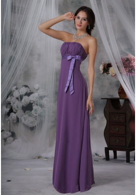 Purple Chiffon Bridesmaid Dress Floor-length Ruched Strapless