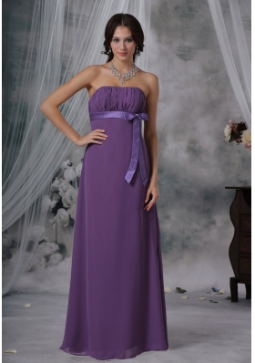 Purple Chiffon Bridesmaid Dress Floor-length Ruched Strapless