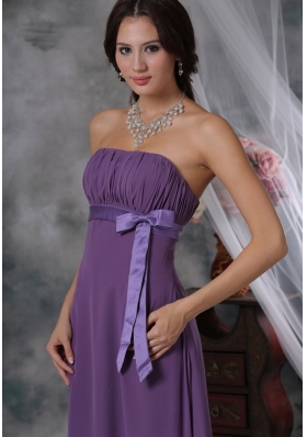 Purple Chiffon Bridesmaid Dress Floor-length Ruched Strapless