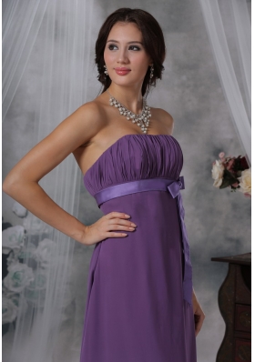 Purple Chiffon Bridesmaid Dress Floor-length Ruched Strapless