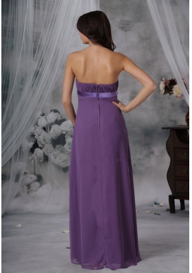 Purple Chiffon Bridesmaid Dress Floor-length Ruched Strapless