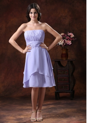 Lilac Short Strapless Chiffon Bridesmaid Dress Ruched