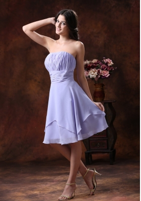 Lilac Short Strapless Chiffon Bridesmaid Dress Ruched