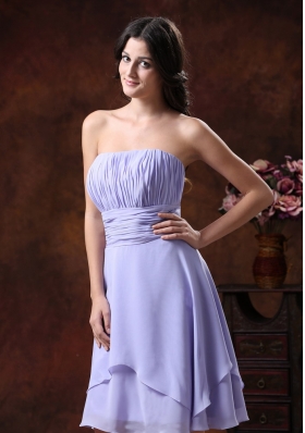 Lilac Short Strapless Chiffon Bridesmaid Dress Ruched