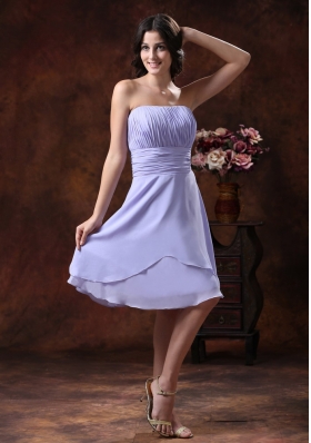 Lilac Short Strapless Chiffon Bridesmaid Dress Ruched