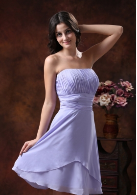 Lilac Short Strapless Chiffon Bridesmaid Dress Ruched