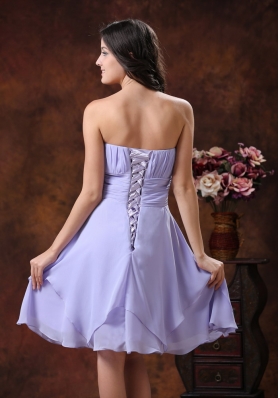 Lilac Short Strapless Chiffon Bridesmaid Dress Ruched