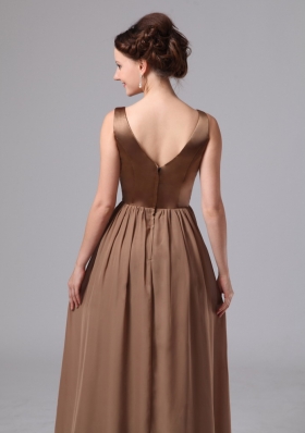 V-neck Brown Ruched Mother Of The Bride Dress Straps