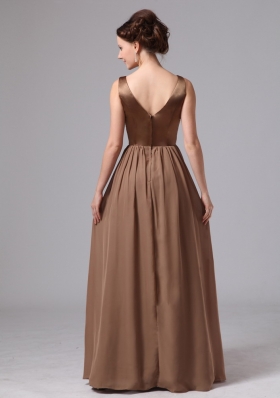 V-neck Brown Ruched Mother Of The Bride Dress Straps