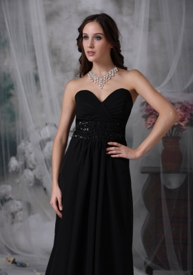 Watteau Train Black Empire Chiffon Evening Dress