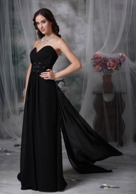 Watteau Train Black Empire Chiffon Evening Dress