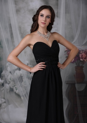 Watteau Train Black Empire Chiffon Evening Dress