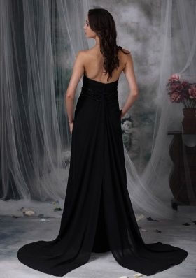 Watteau Train Black Empire Chiffon Evening Dress