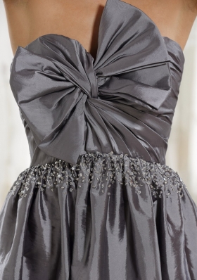 Gray Strapless Bow Short Taffeta Prom Cocoktail Dress