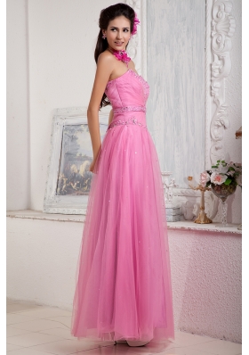 Pink Prom Dress Empire Sweetheart Floor-length Tulle Beading