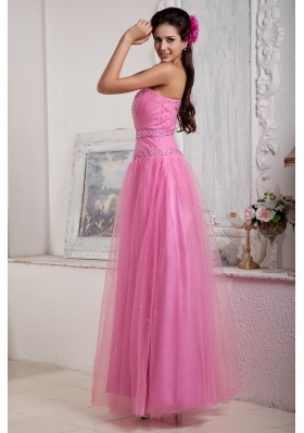 Pink Prom Dress Empire Sweetheart Floor-length Tulle Beading