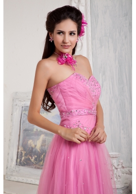 Pink Prom Dress Empire Sweetheart Floor-length Tulle Beading