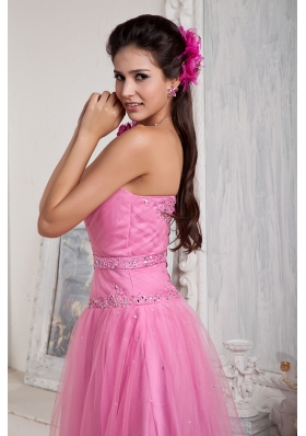 Pink Prom Dress Empire Sweetheart Floor-length Tulle Beading