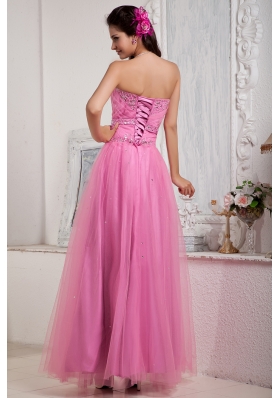 Pink Prom Dress Empire Sweetheart Floor-length Tulle Beading