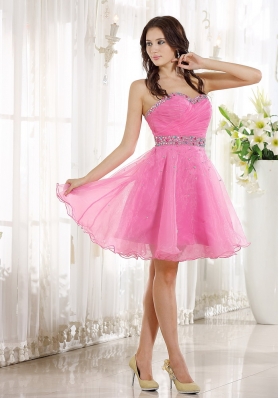 Beaded Pink Organza Knee-length Prom Homecoming Dress