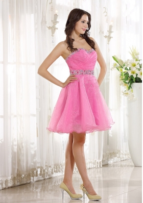 Beaded Pink Organza Knee-length Prom Homecoming Dress