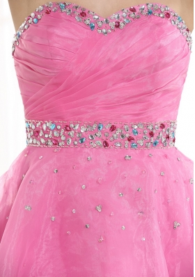 Beaded Pink Organza Knee-length Prom Homecoming Dress