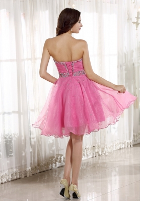 Beaded Pink Organza Knee-length Prom Homecoming Dress