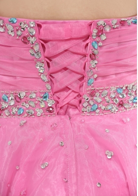 Beaded Pink Organza Knee-length Prom Homecoming Dress