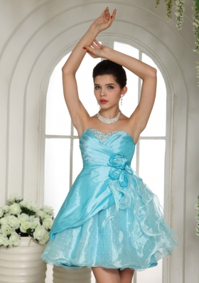 Beaded Strapless Aqua Blue Cocktail Dress Mini-length