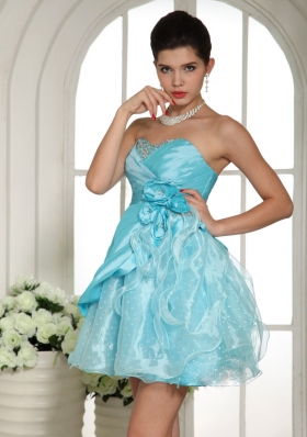 Beaded Strapless Aqua Blue Cocktail Dress Mini-length