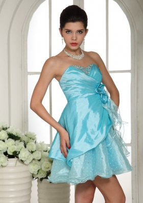 Beaded Strapless Aqua Blue Cocktail Dress Mini-length