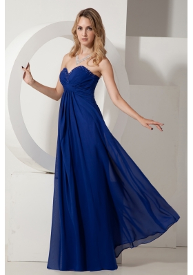 Royal Blue Beading Prom Evening Dress Floor-length Chiffon