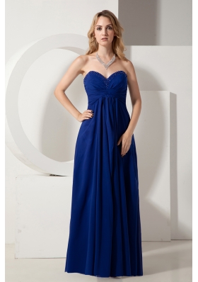 Royal Blue Beading Prom Evening Dress Floor-length Chiffon