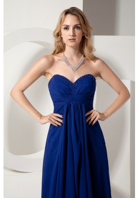 Royal Blue Beading Prom Evening Dress Floor-length Chiffon