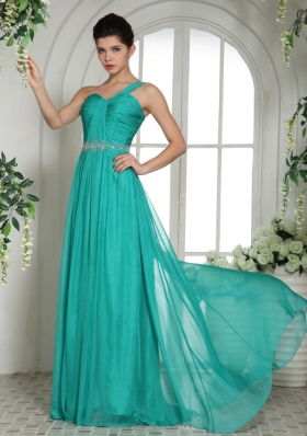 One Shoulder Turquoise One Shoulder Prom Celebrity Dress