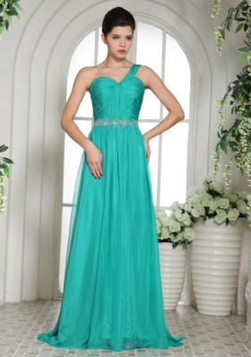 One Shoulder Turquoise One Shoulder Prom Celebrity Dress